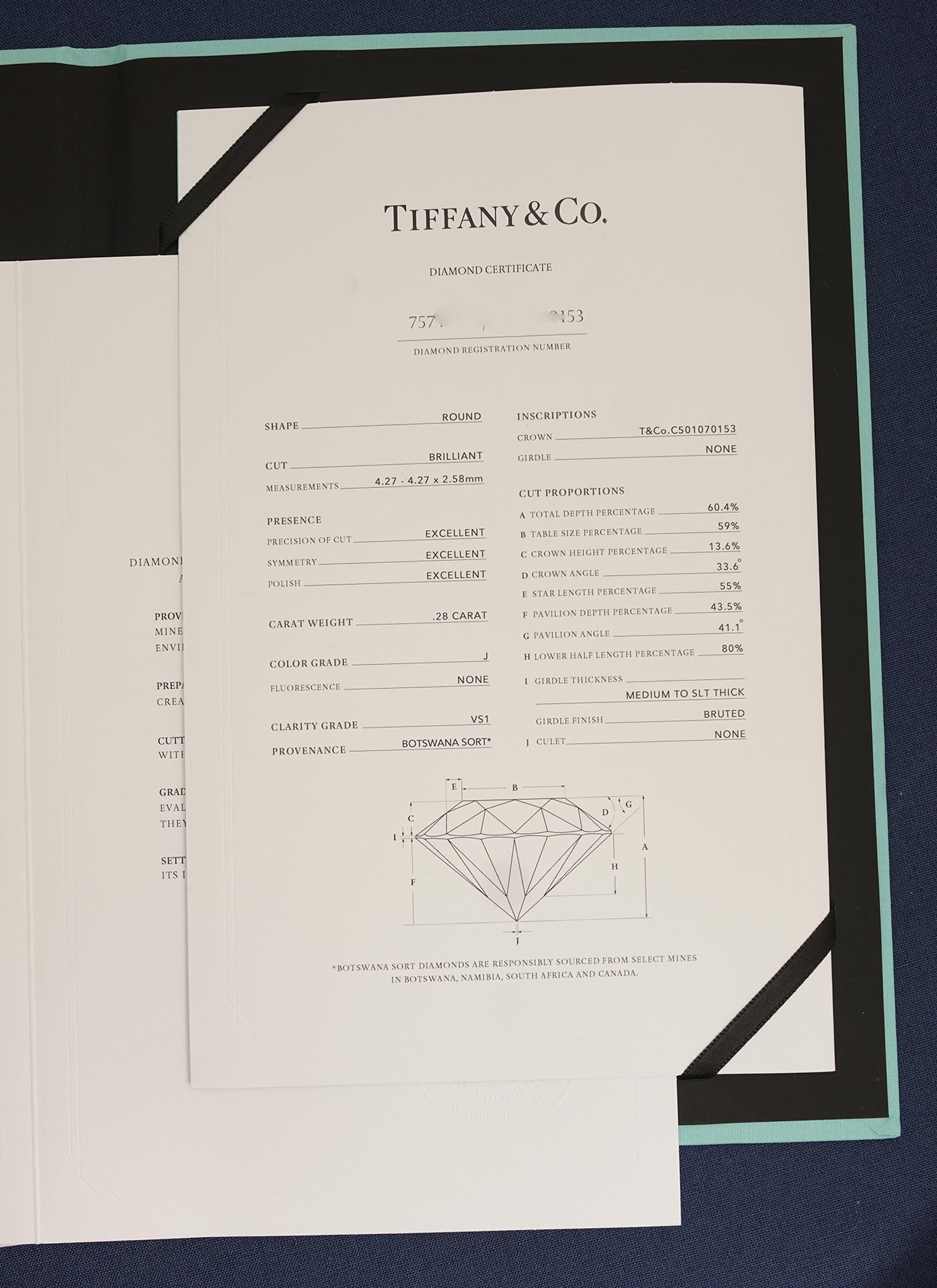 Tiffany & Co, Solitaire Platinum 0.28 Carat J/VS1 Diamond Necklace In condizioni ottime in vendita a Paris, FR