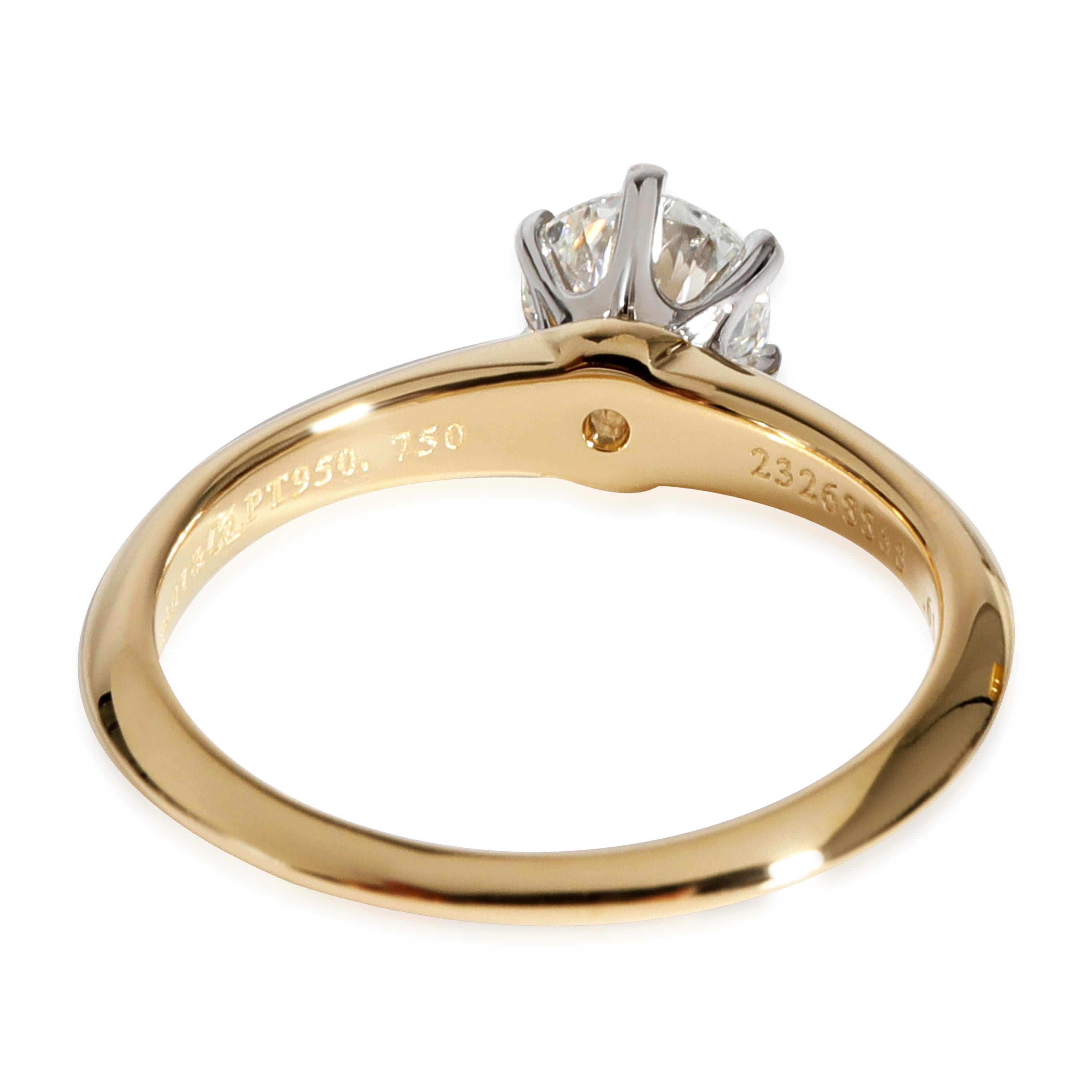 Round Cut Tiffany & Co. Solitaire Ring in 18k Yellow Gold / Platinum 0.61 Ctw
