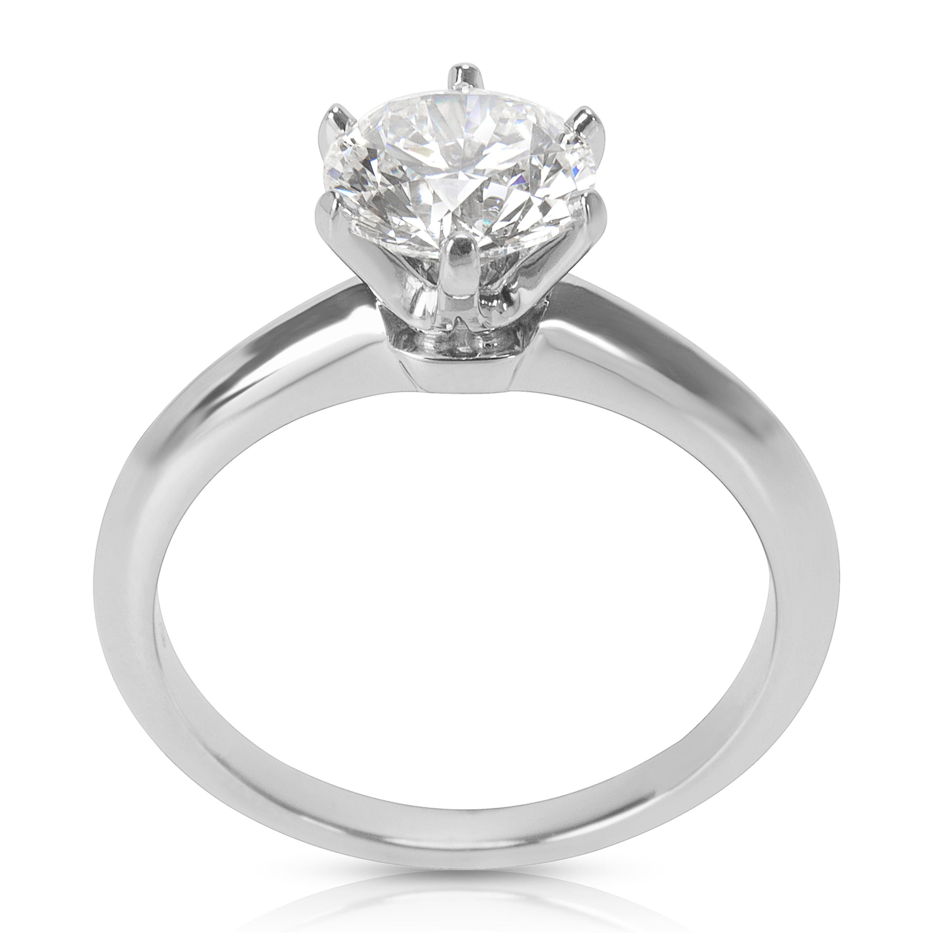 Round Cut Tiffany & Co. Solitaire Ring in Platinum with Diamonds GIA Certified 1.17 Carat