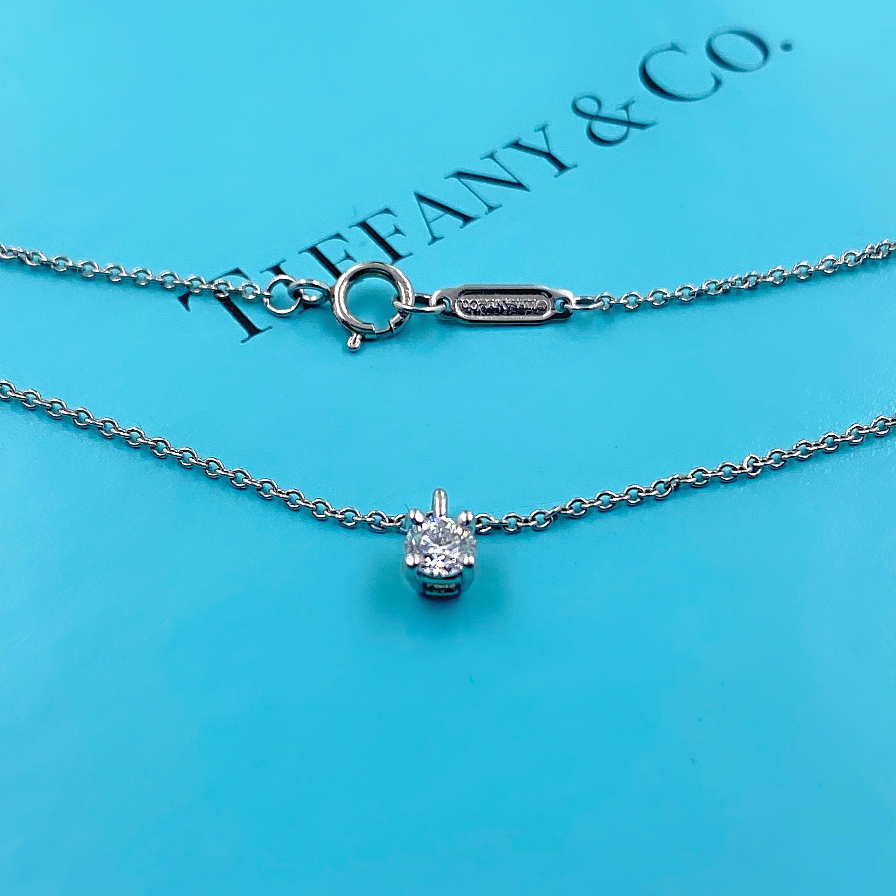 Tiffany & Co. Solitaire Round Diamond Pendant 0.18 Cts G VVS in Platinum In Excellent Condition For Sale In San Diego, CA