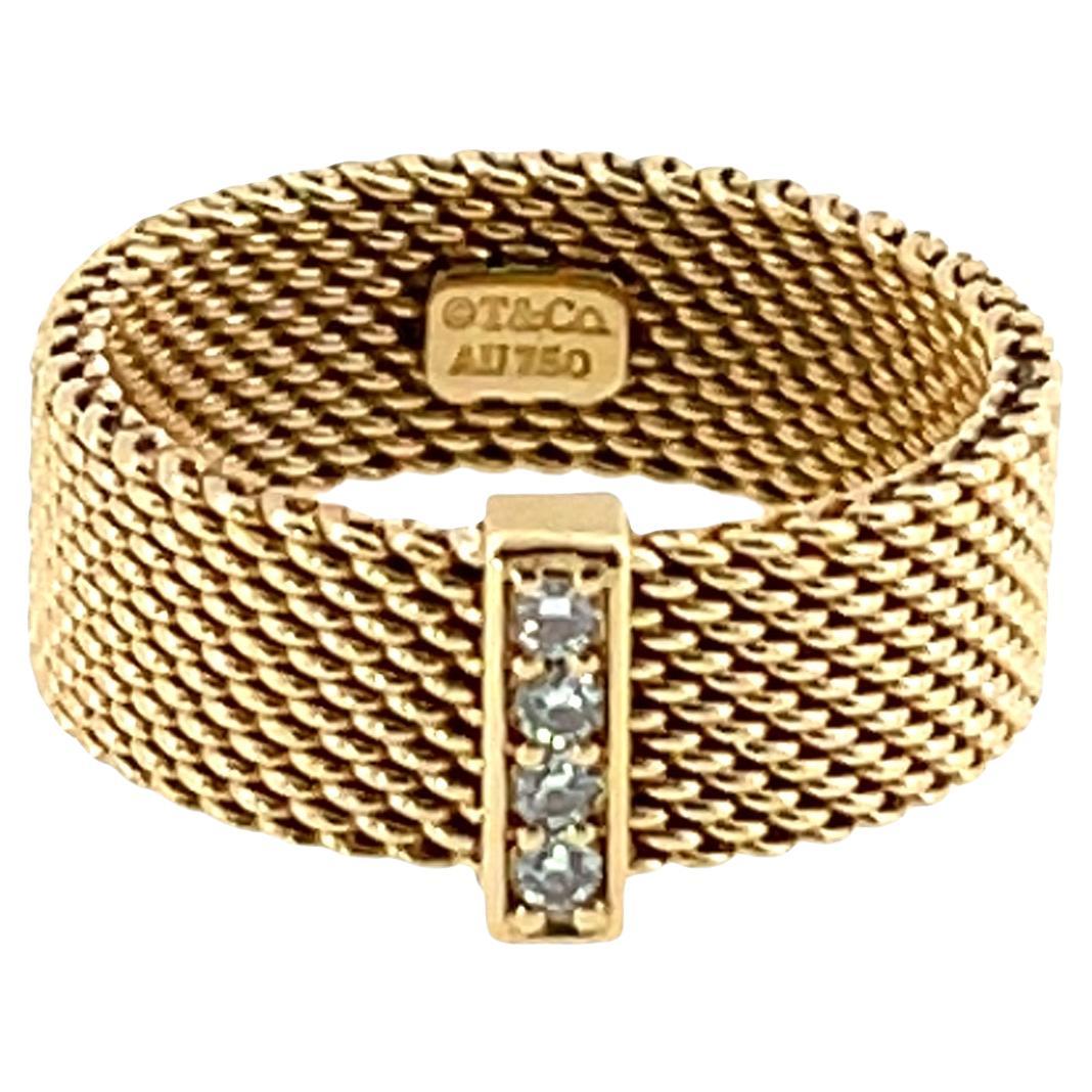 Tiffany & Co. Somerset Bague en or jaune 18 carats et diamant en maille