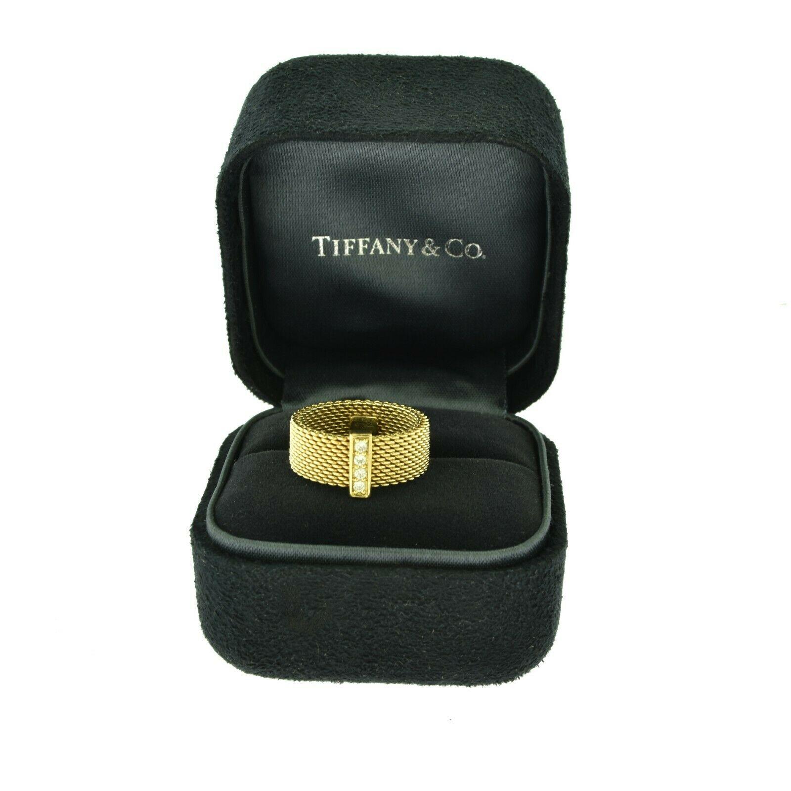 Tiffany & Co. Somerset Bague en maille en or jaune 18 carats et diamants Bon état - En vente à Miami, FL