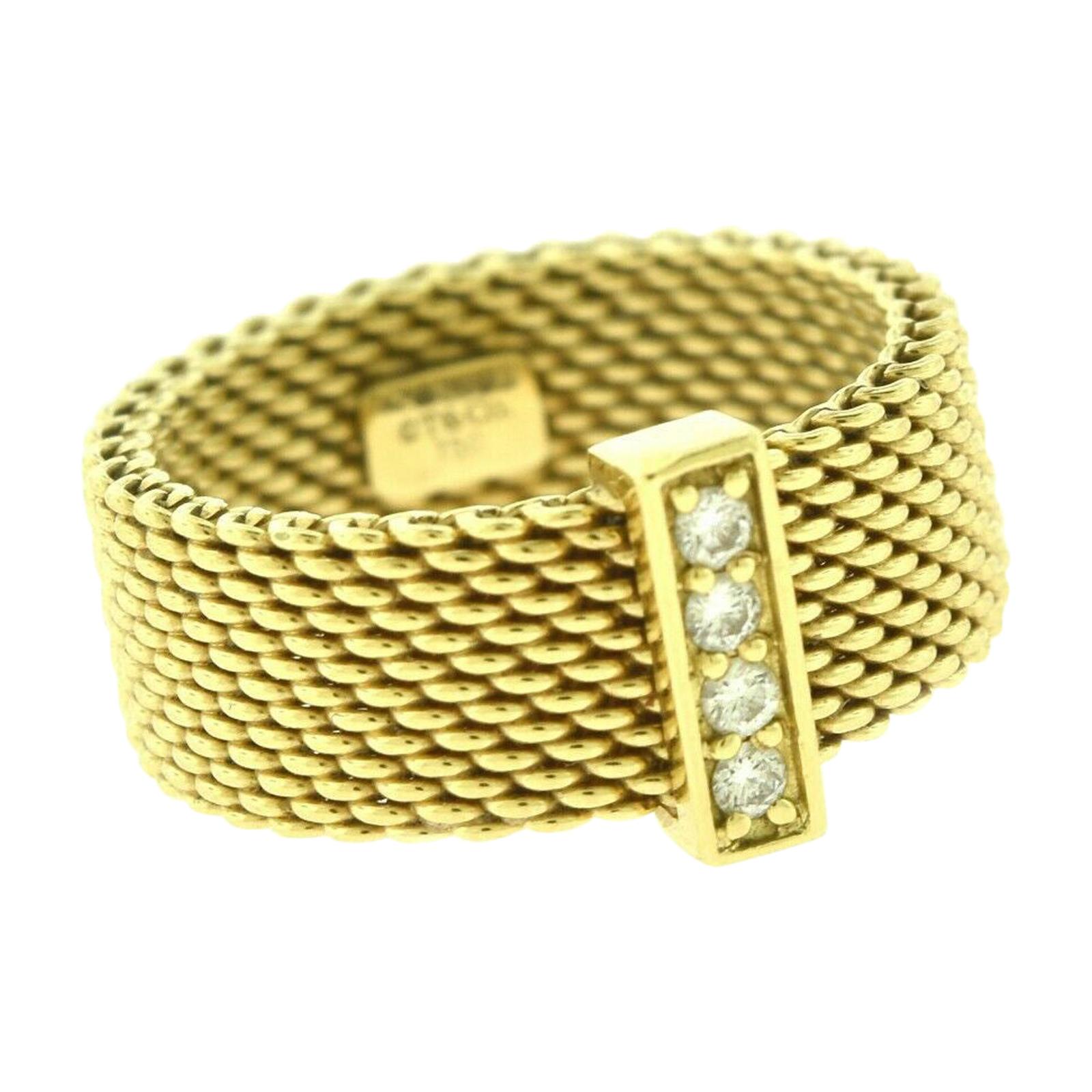 Tiffany & Co. Somerset 18 Karat Yellow Gold and Diamond Mesh Ring