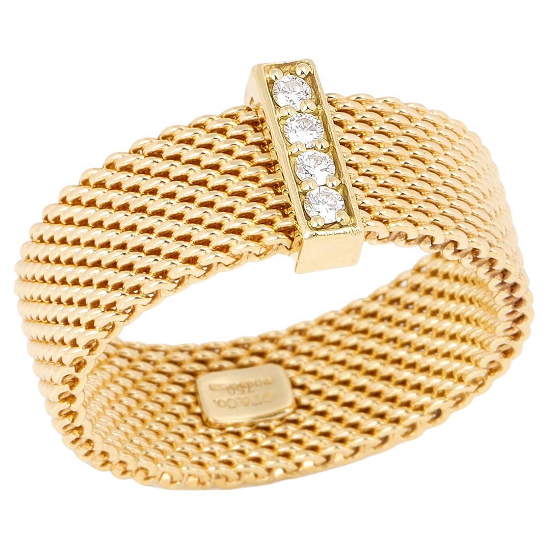 Tiffany and Co. Somerset Wide Mesh Flex Band Ring in 18 Karat Yellow ...