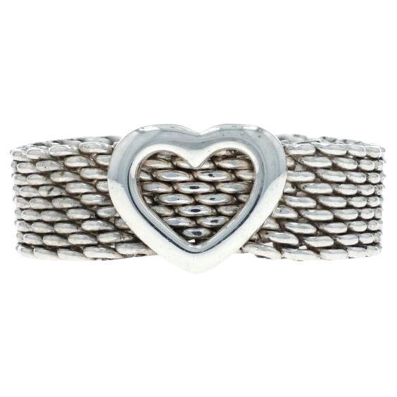 Tiffany 
Co. Somerset Heart Mesh Band - Sterling Silver 925 Love Statement Ring