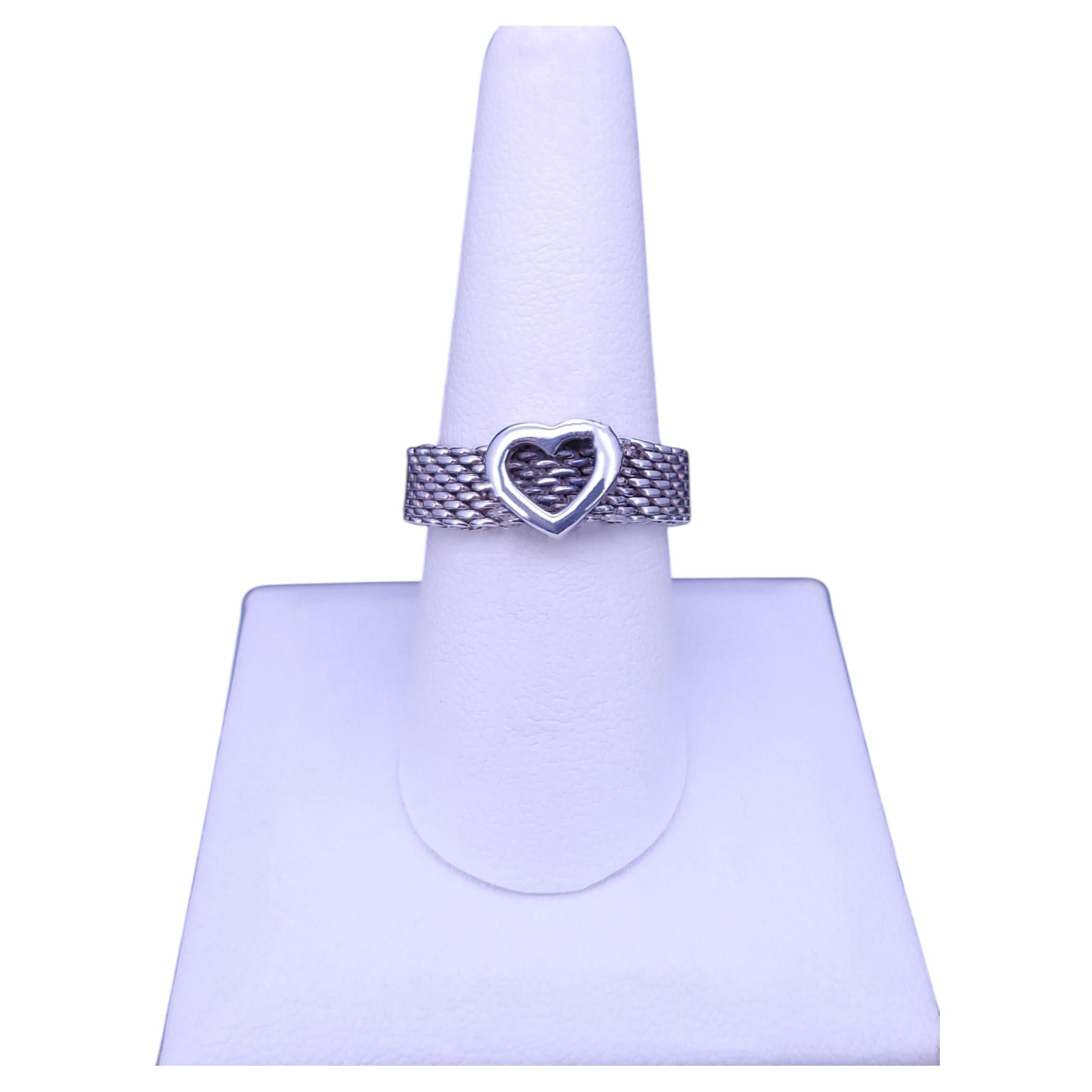 Tiffany & Co. Somerset Heart Mesh Band - Sterling Silver 925 Love Statement Ring For Sale