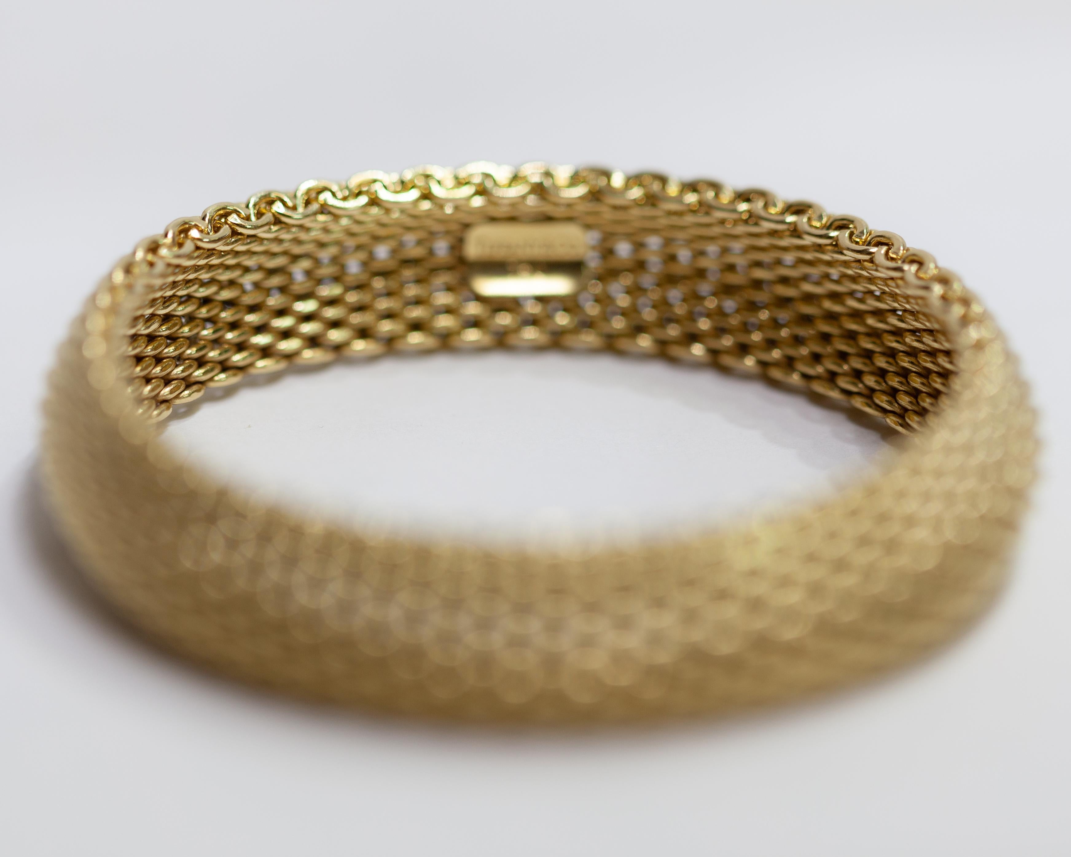 Women's or Men's Tiffany & Co. Somerset Mesh Bangle Bracelet 18 Karat Yellow Gold