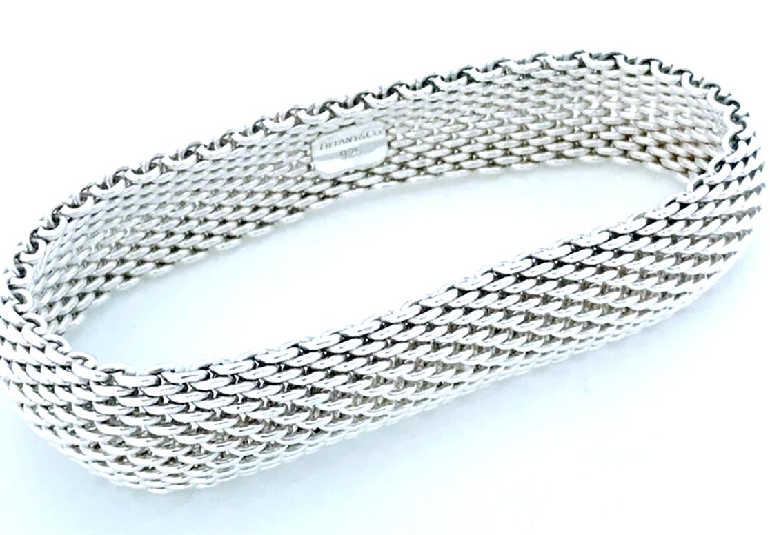 da uomo o donna Tiffany & Co. Bracciale Somerset Mesh Bangle in argento Sterling 7,25 pollici in vendita