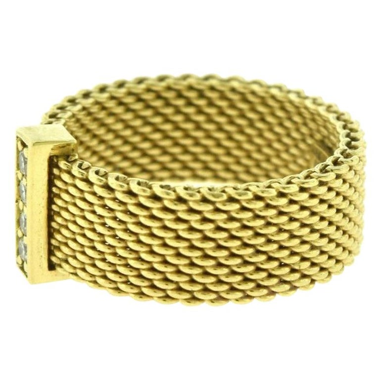 Tiffany and Co. Somerset Mesh gold Diamond Ring For Sale at 1stDibs