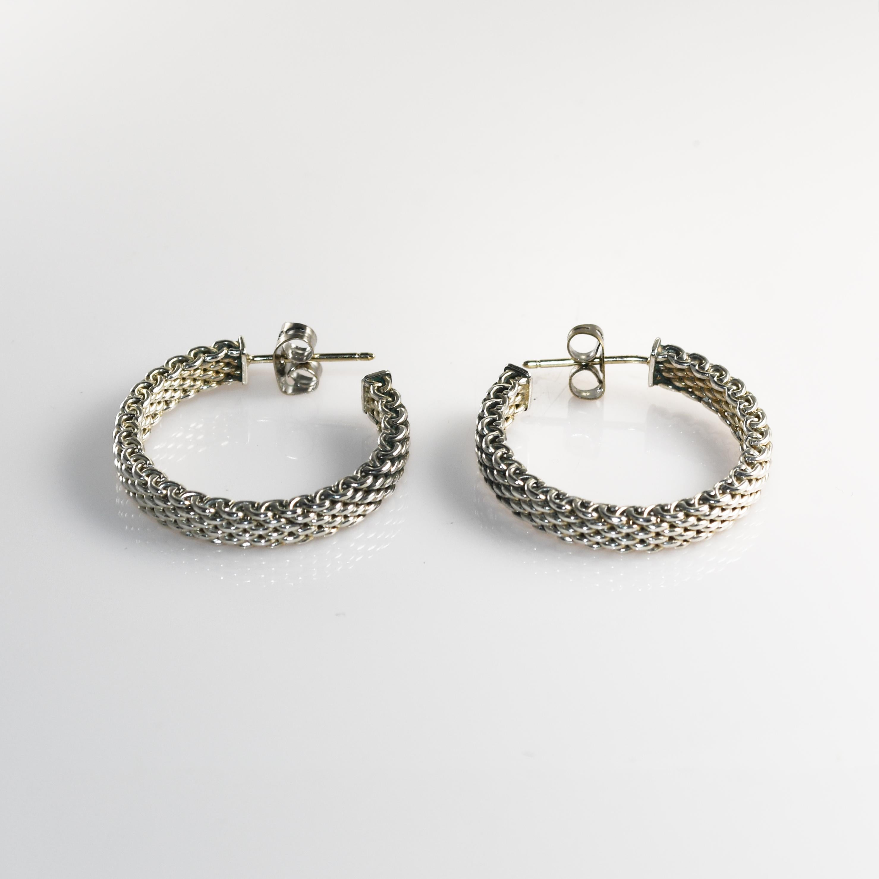 Tiffany & Co. Somerset Mesh Hoop Earrings 6.3g In Excellent Condition In Laguna Beach, CA