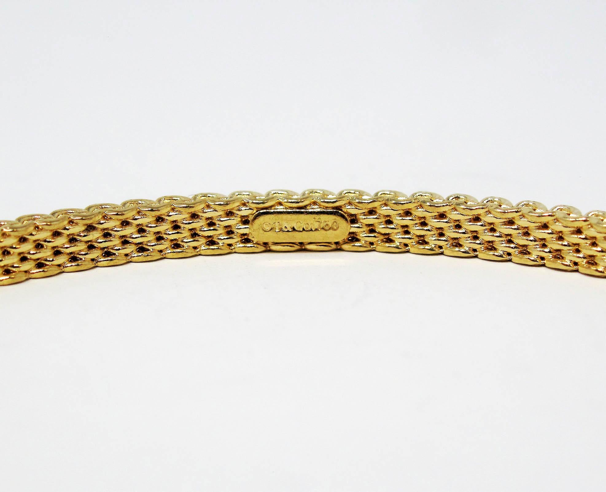 Tiffany & Co. Somerset Mesh Rigid Bangle Bracelet 18 Karat Yellow Gold Narrow 1