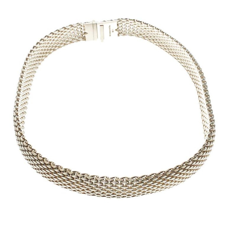 Tiffany and Co. Somerset Mesh Silver Choker Necklace For Sale at 1stDibs tiffany somerset mesh