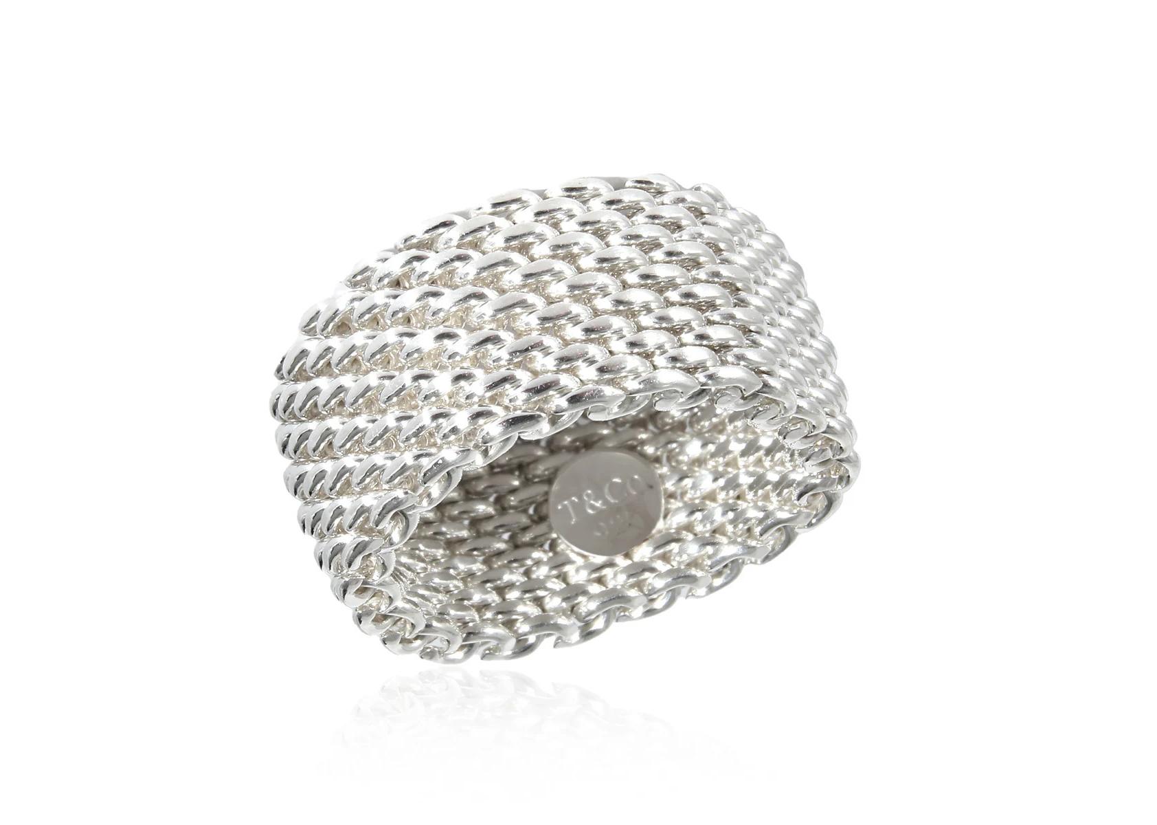 Tiffany & Co. Somerset Mesh Sterling Silber Cocktail Ring Jahrestag Band Sz 6. im Zustand „Hervorragend“ im Angebot in Dearborn, MI