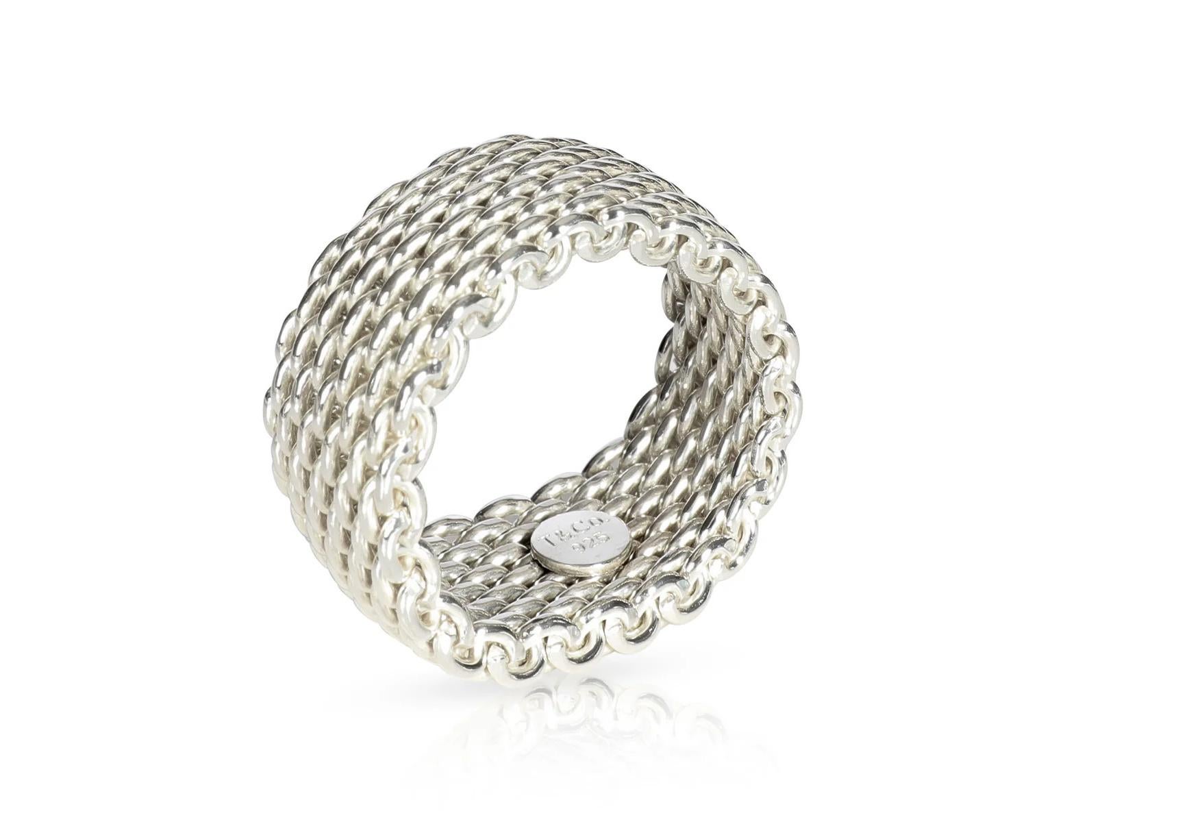 Tiffany & Co. Somerset Mesh Sterling Silber Cocktail Ring Jahrestag Band Sz 6. Damen im Angebot