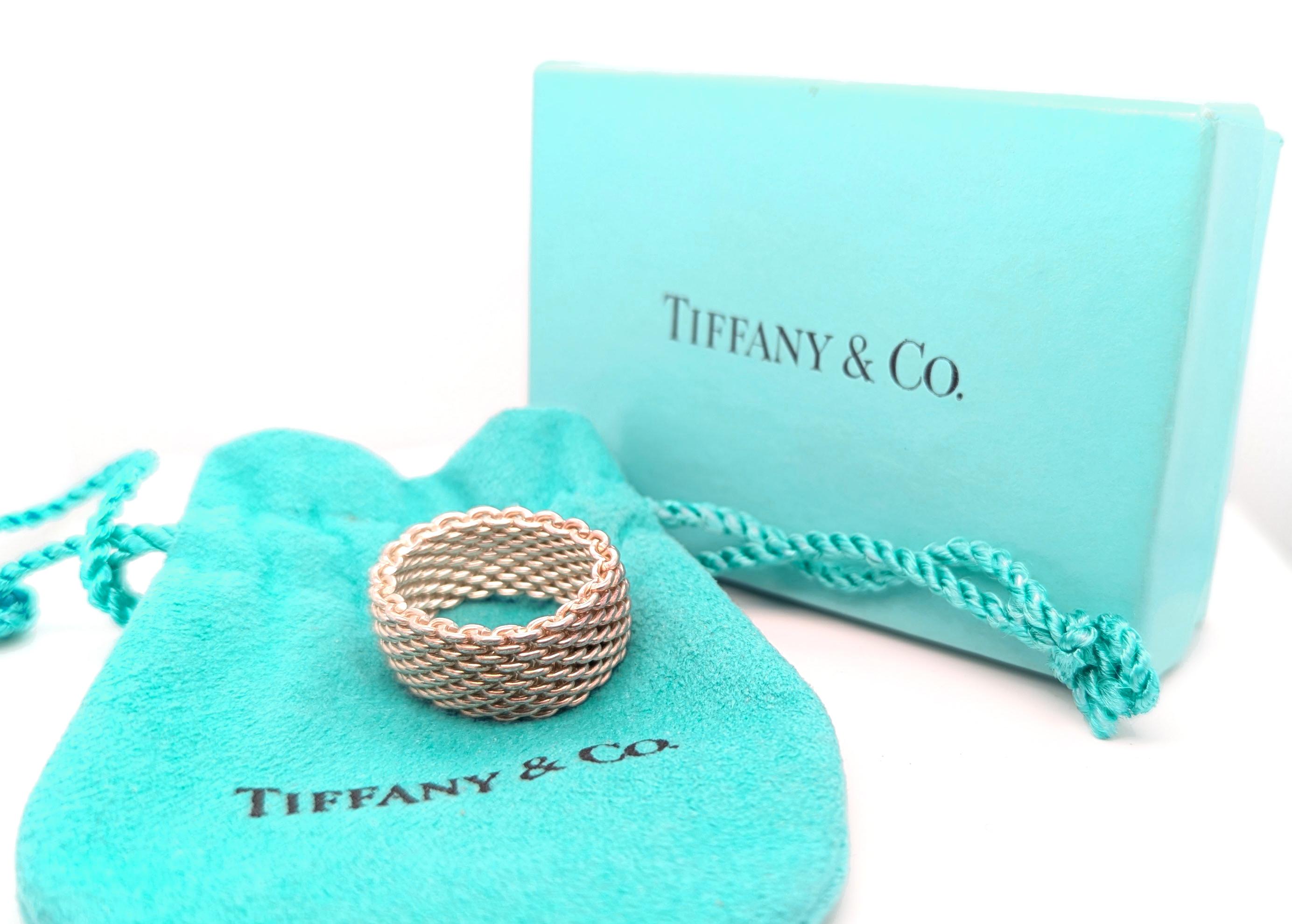 Tiffany & Co. Somerset Mesh Sterling Silber Cocktail Ring Jahrestag Band Sz 6. im Angebot 1