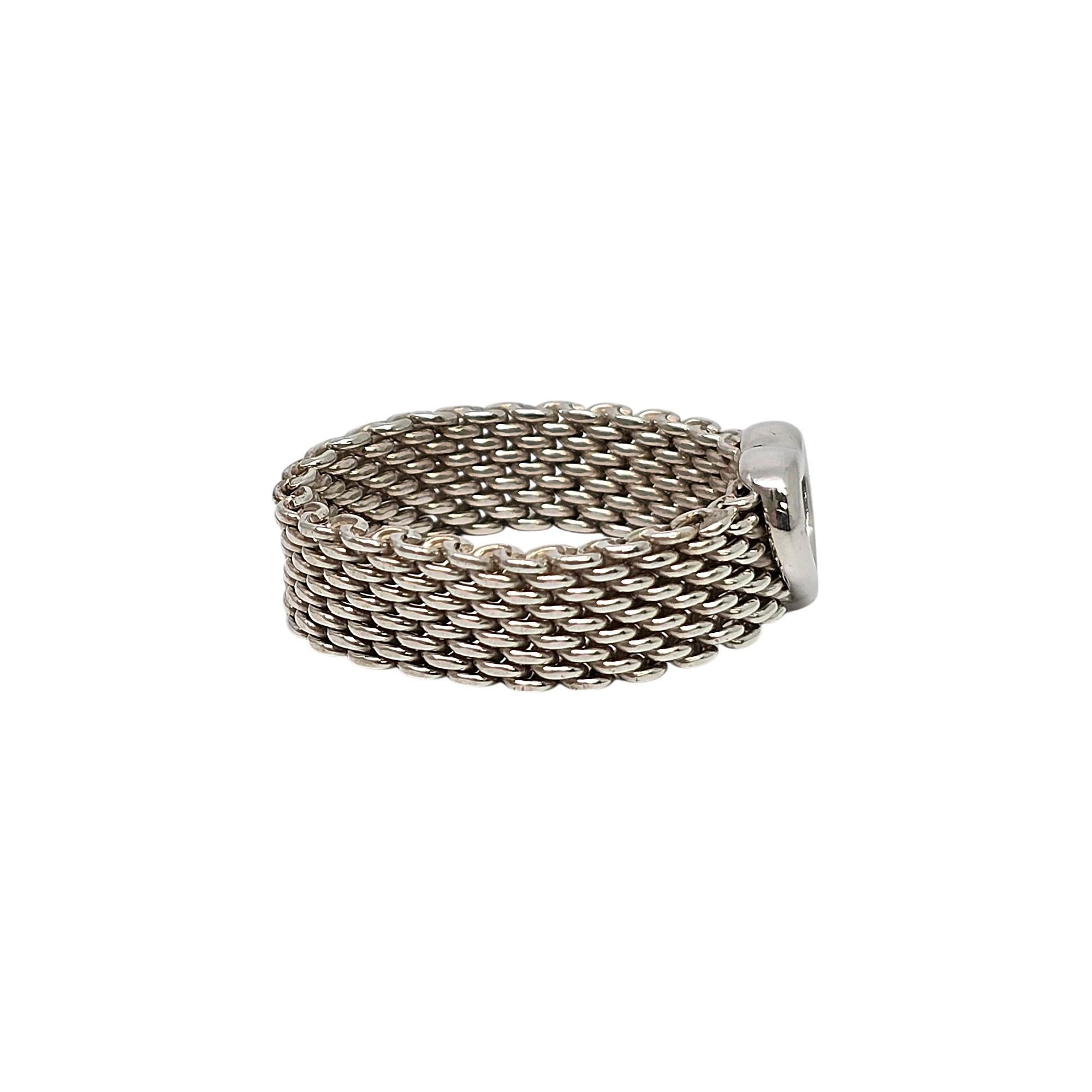 Women's Tiffany & Co Somerset Sterling Silver Heart Mesh Ring Size 8 #20134 For Sale