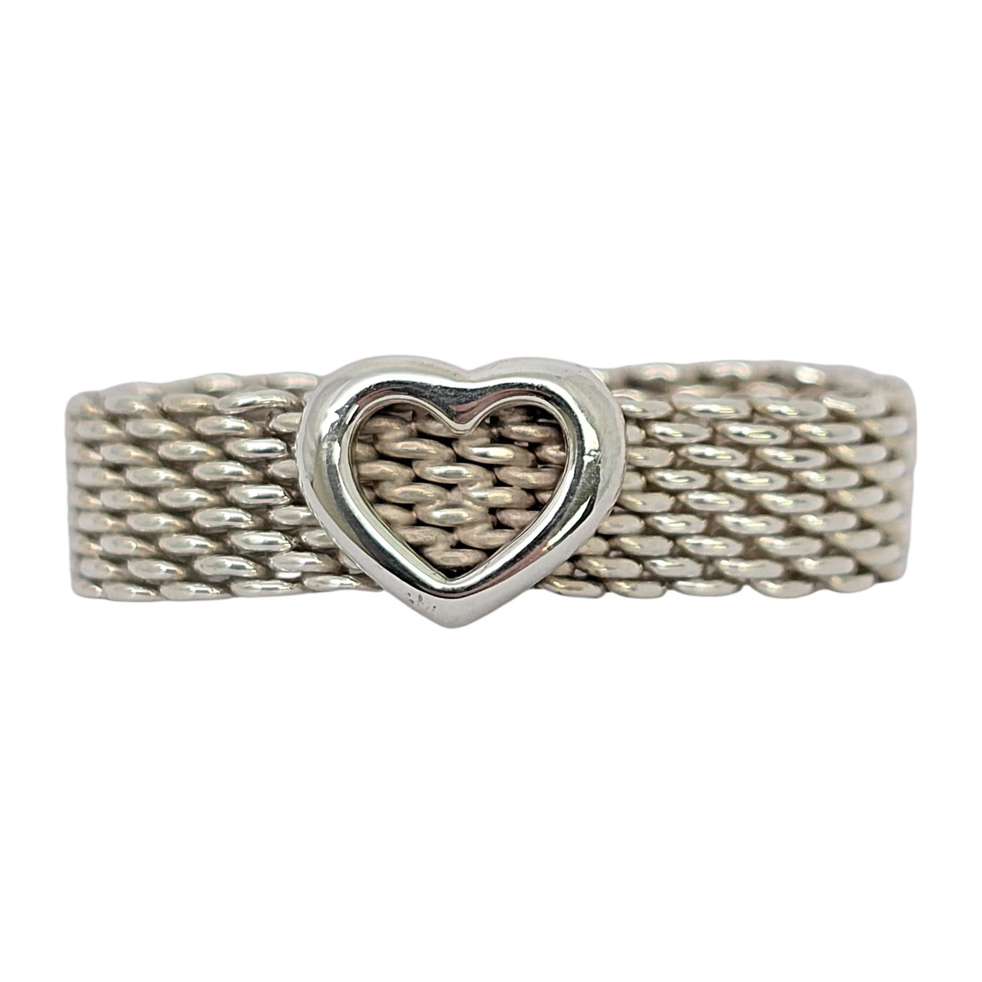 Tiffany & Co Somerset Sterling Silver Heart Mesh Ring Size 8 #20134 For Sale 2