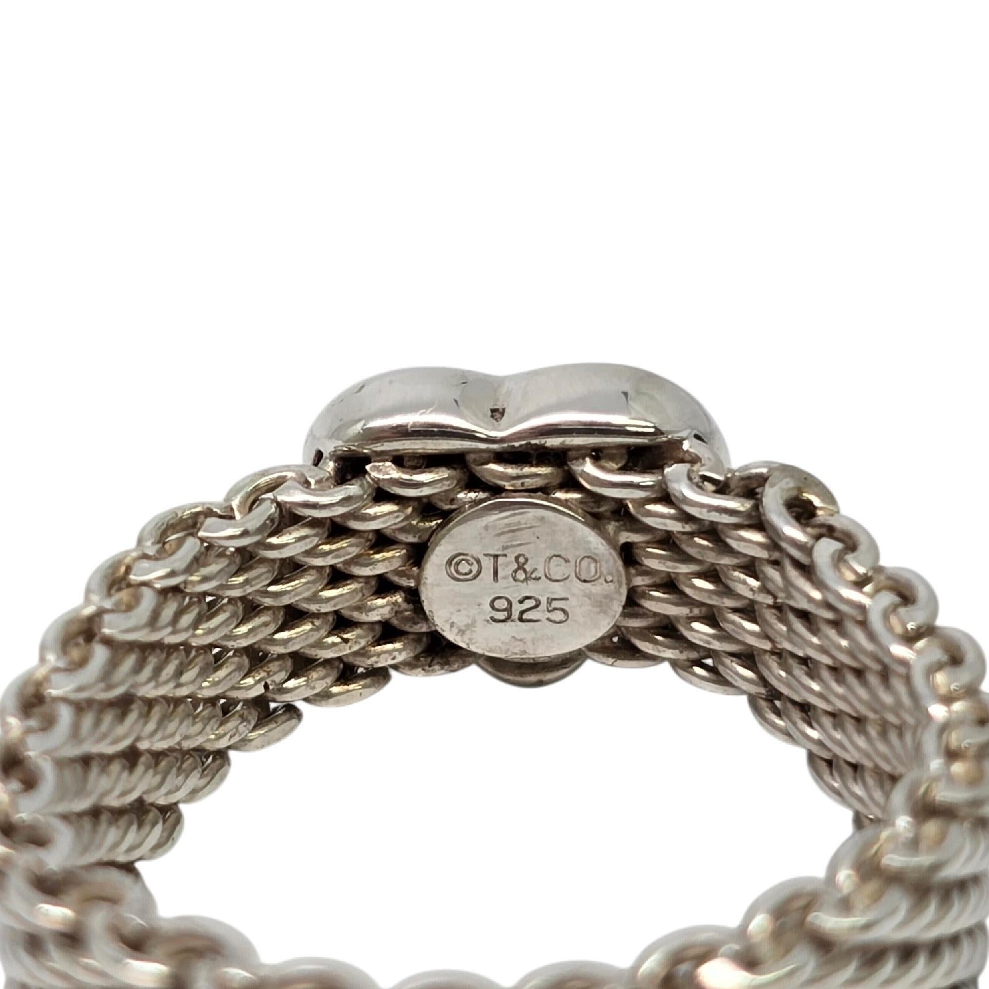 Tiffany & Co Somerset Sterling Silver Heart Mesh Ring Size 8 #20134 For Sale 3