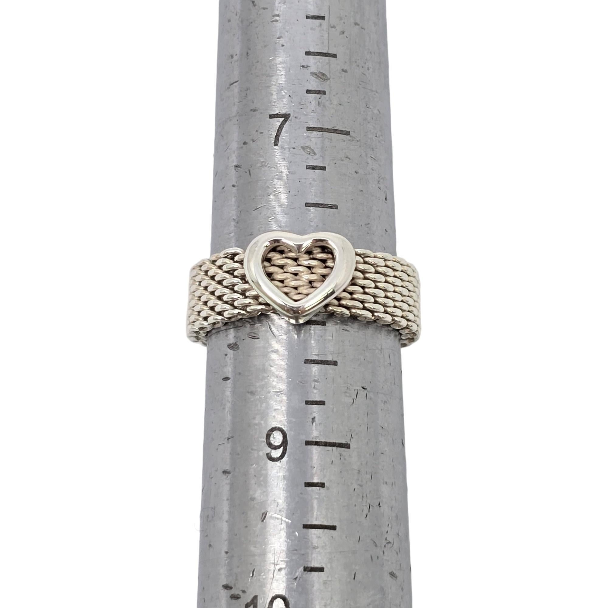 Tiffany & Co Somerset Sterling Silver Heart Mesh Ring Size 8 #20134 For Sale 4