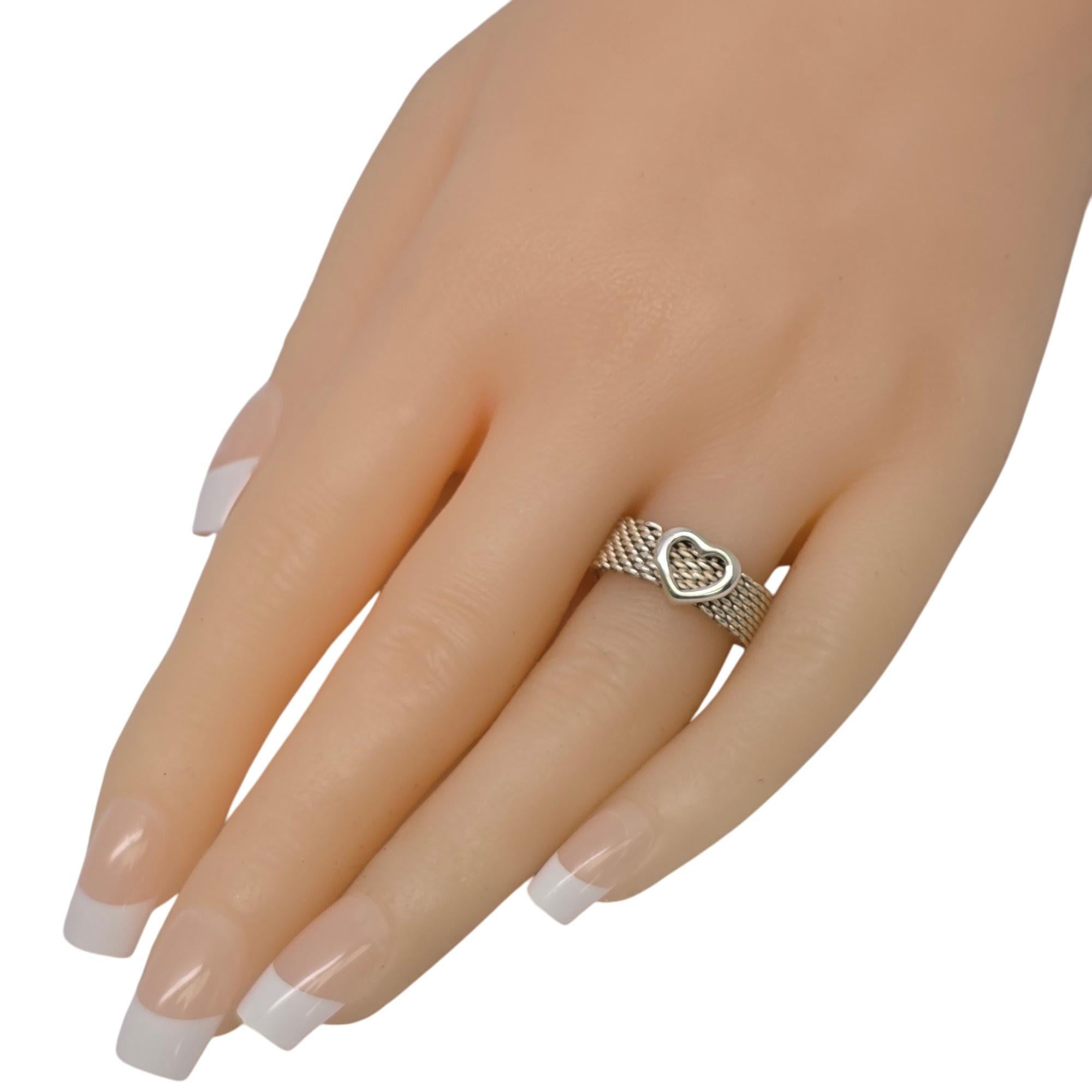 Tiffany & Co Somerset Sterling Silver Heart Mesh Ring Size 8 #20134 For Sale 5