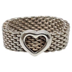 Tiffany & Co Somerset Sterling Silver Heart Mesh Ring Size 8 #20134