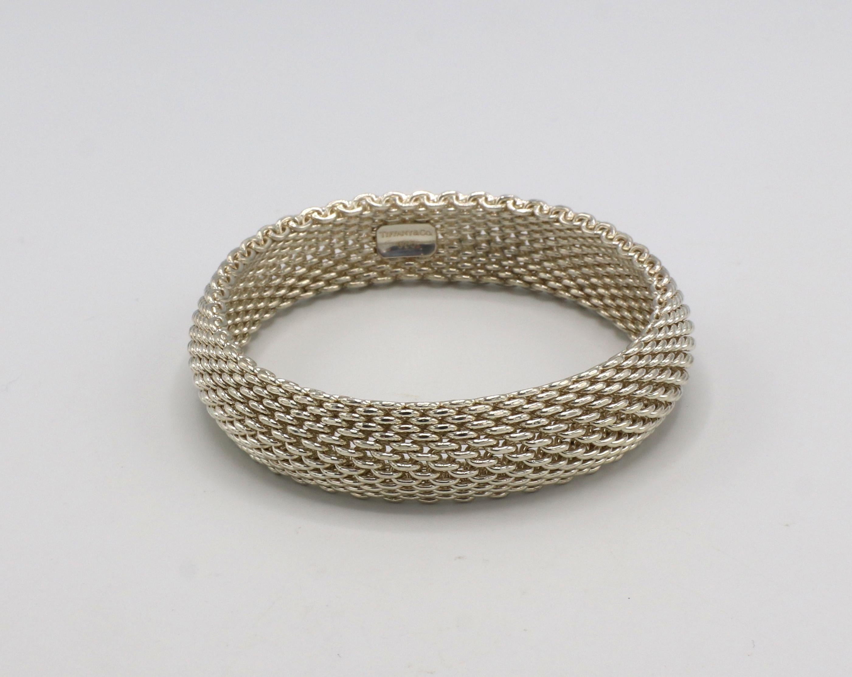 Tiffany & Co. Somerset Sterling Silver Mesh Bracelet 
Metal: Sterling silver
Weight: 58.2 grams
Width: 14mm
Circumference: Approx. 7.75