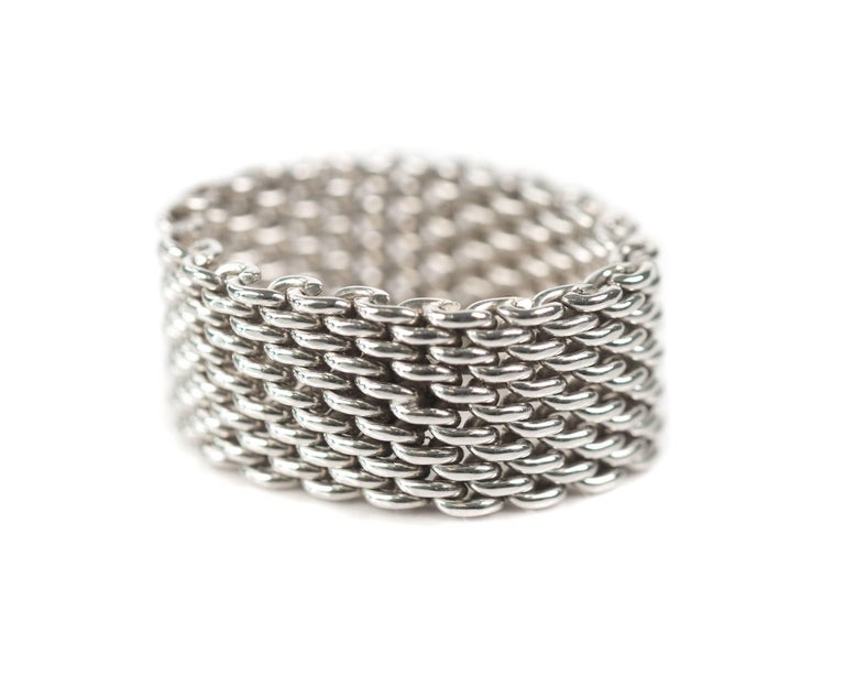 Tiffany and Co. Somerset Sterling Silver Mesh Chain Link Ring at