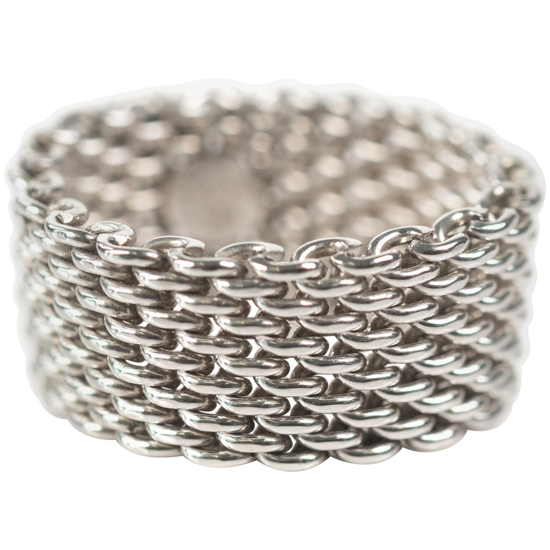 Tiffany & Co. Somerset Sterling Silver Mesh Chain Link Ring