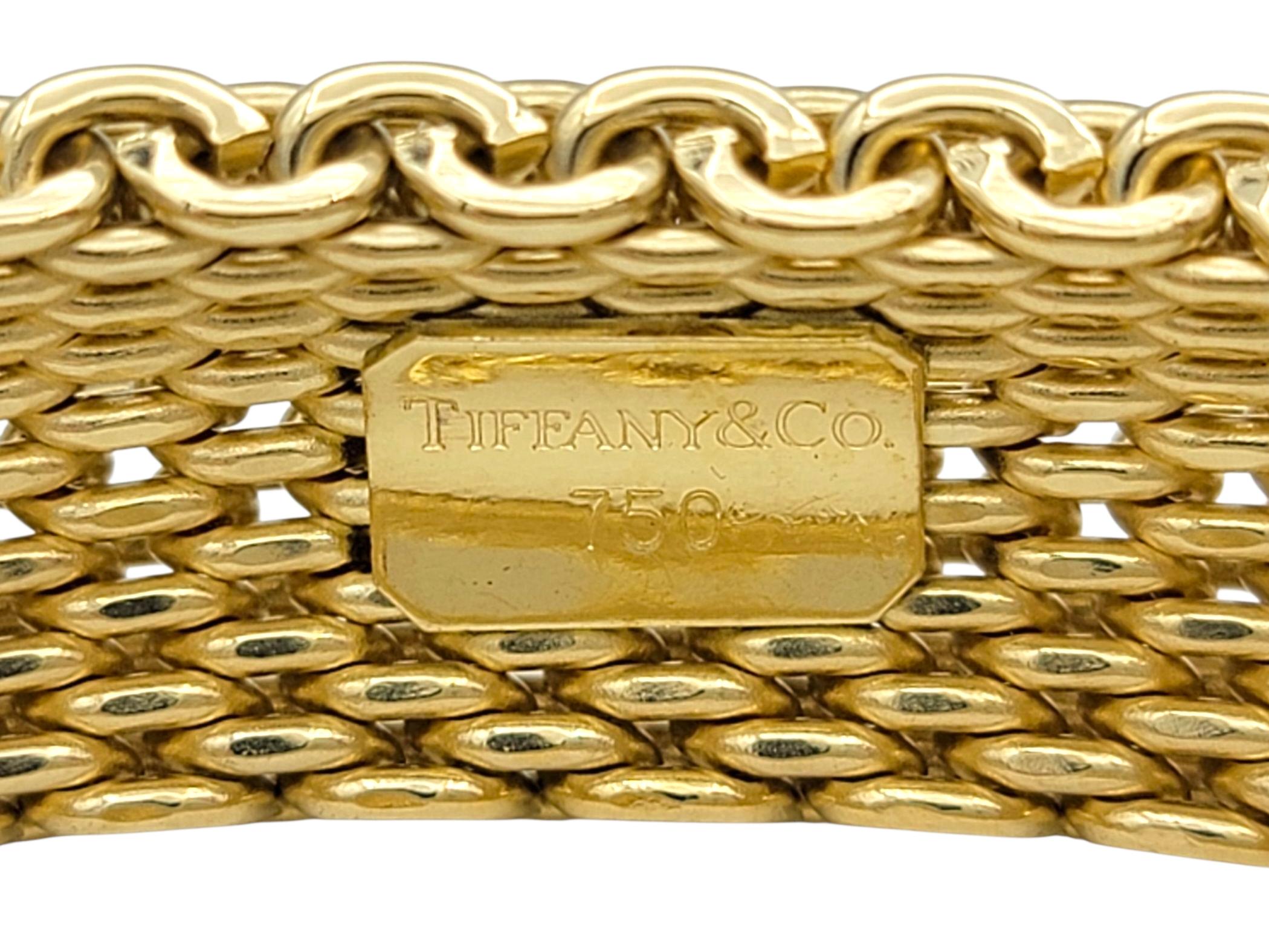 Women's or Men's Tiffany & Co. Somerset Wide Mesh Bangle Bracelet in 18 Karat Yellow Gold For Sale
