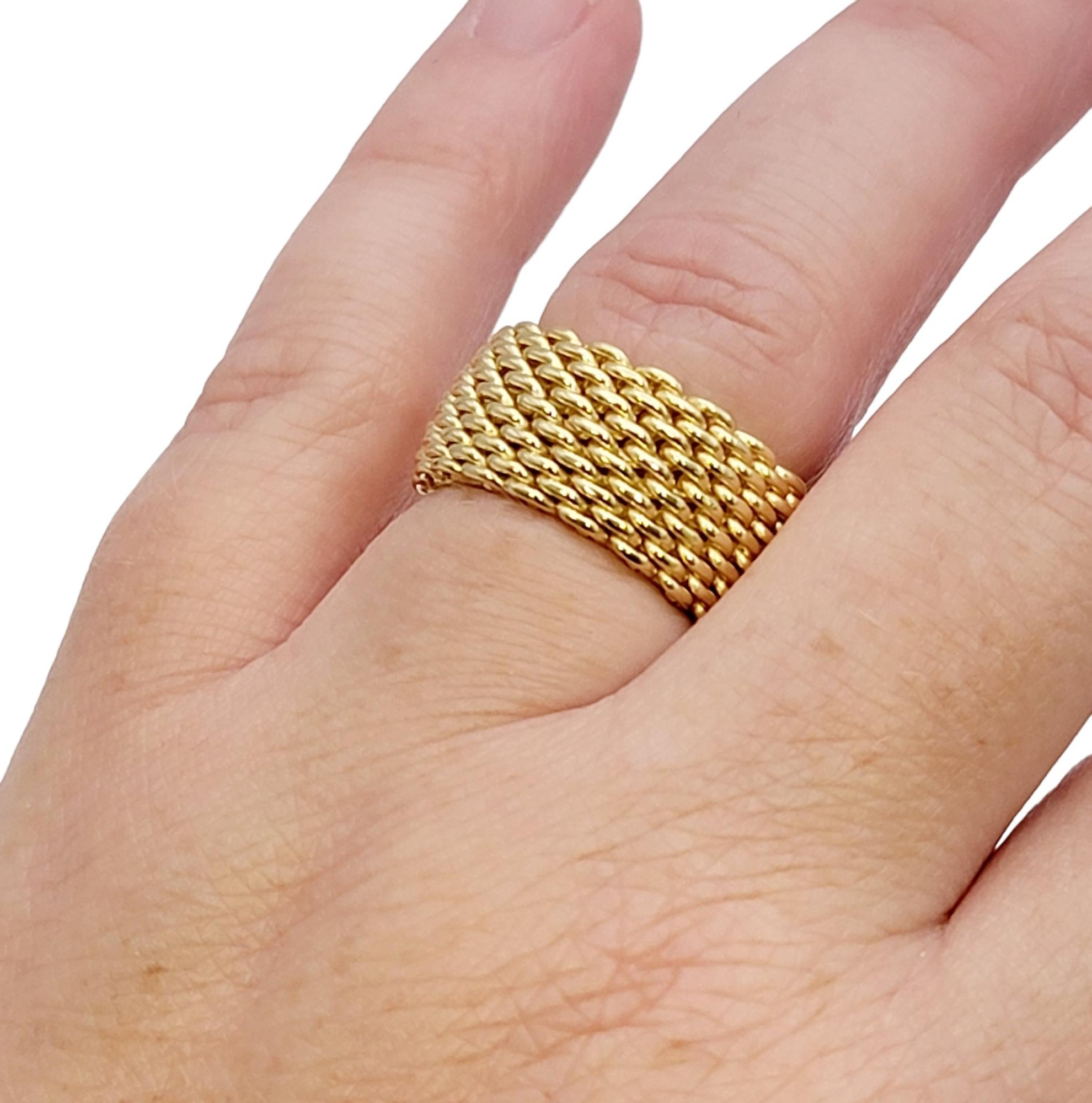 Tiffany & Co. Somerset Wide Mesh Flex Band Ring in 18 Karat Yellow Gold US 6.25 6