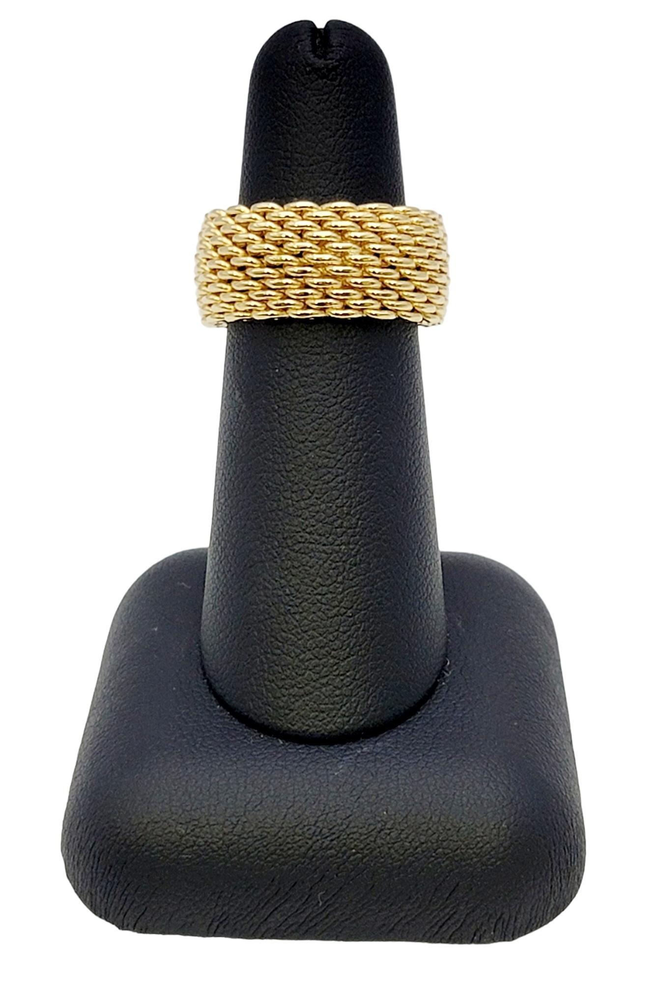 Tiffany & Co. Somerset Wide Mesh Flex Band Ring in 18 Karat Yellow Gold US 6.25 2