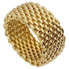 Tiffany & Co. Somerset Wide Mesh Flex Band Ring in 18 Karat Yellow Gold US 6.25