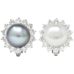 Tiffany & Co. South Sea Pearl 4.50 Carat Diamond Platinum Cluster Earrings