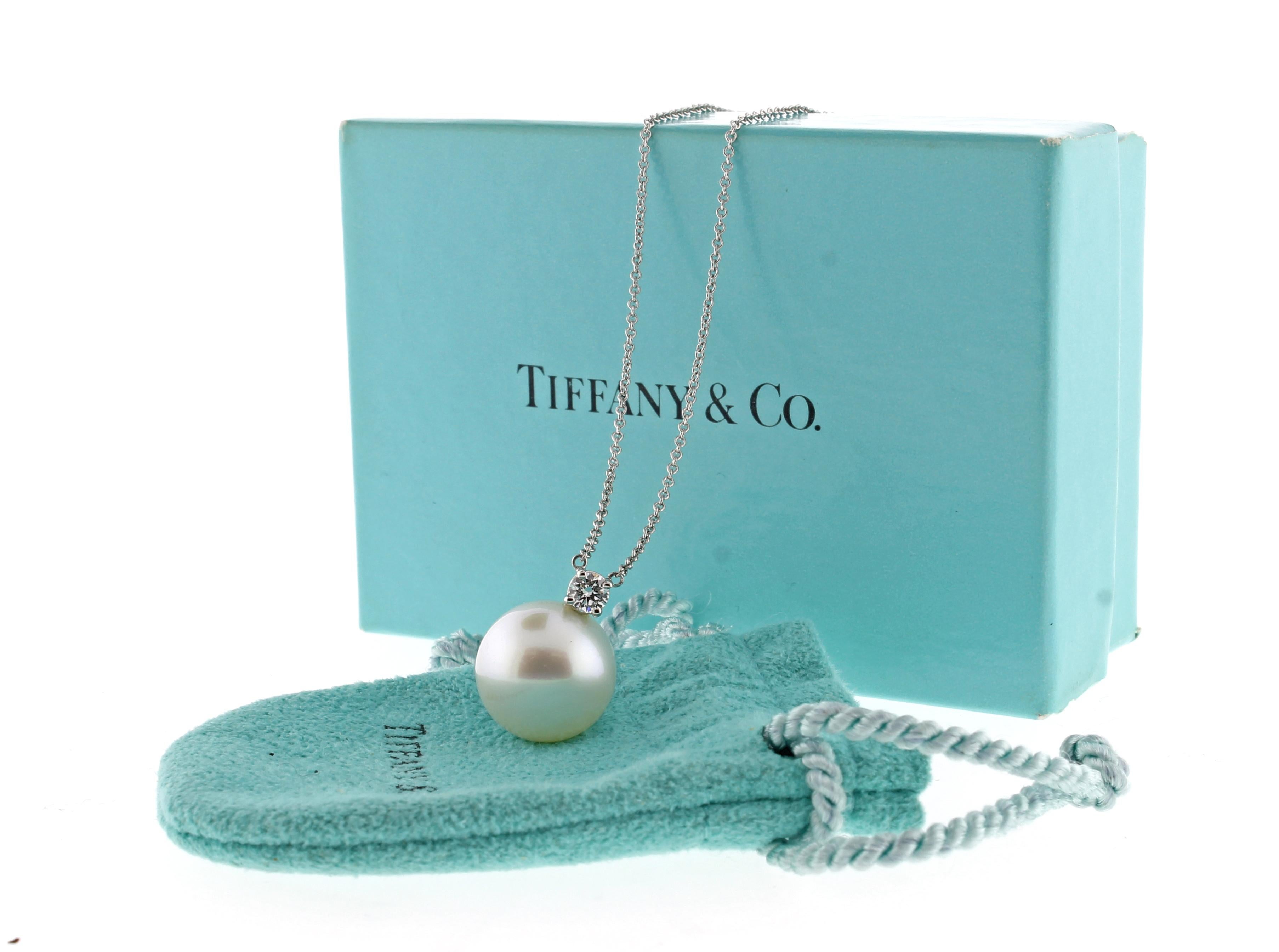 Tiffany & Co. South Sea Pearl and Diamond Drop Pendant Necklace In Excellent Condition In Bethesda, MD