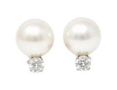 TIFFANY & Co. South Sea Pearl Diamond Platinum Earrings