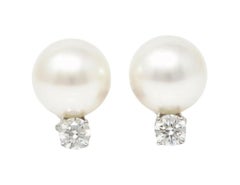 TIFFANY & Co. South Sea Pearl Diamond Platinum Earrings