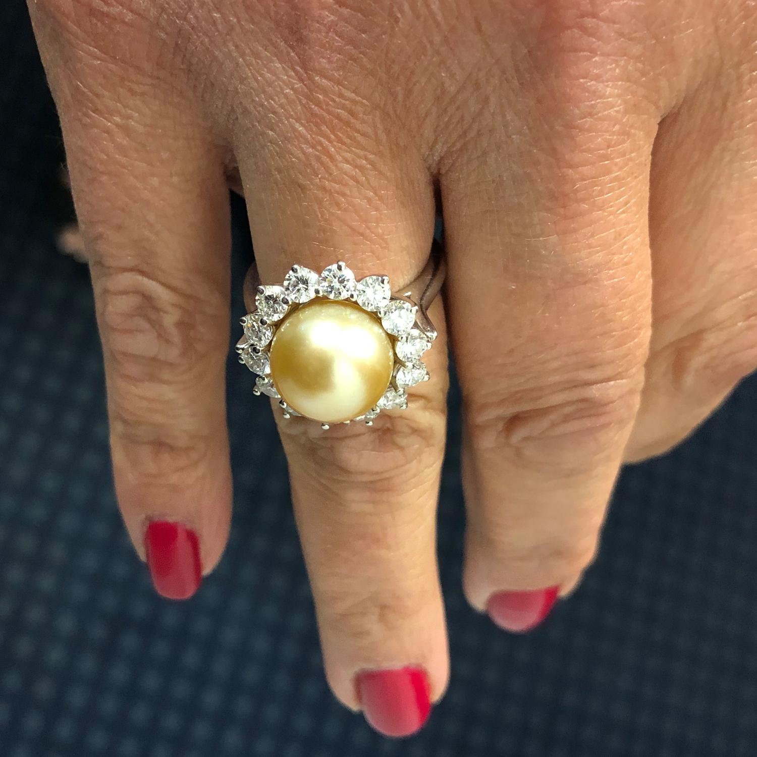 south sea pearl ring with diamonds