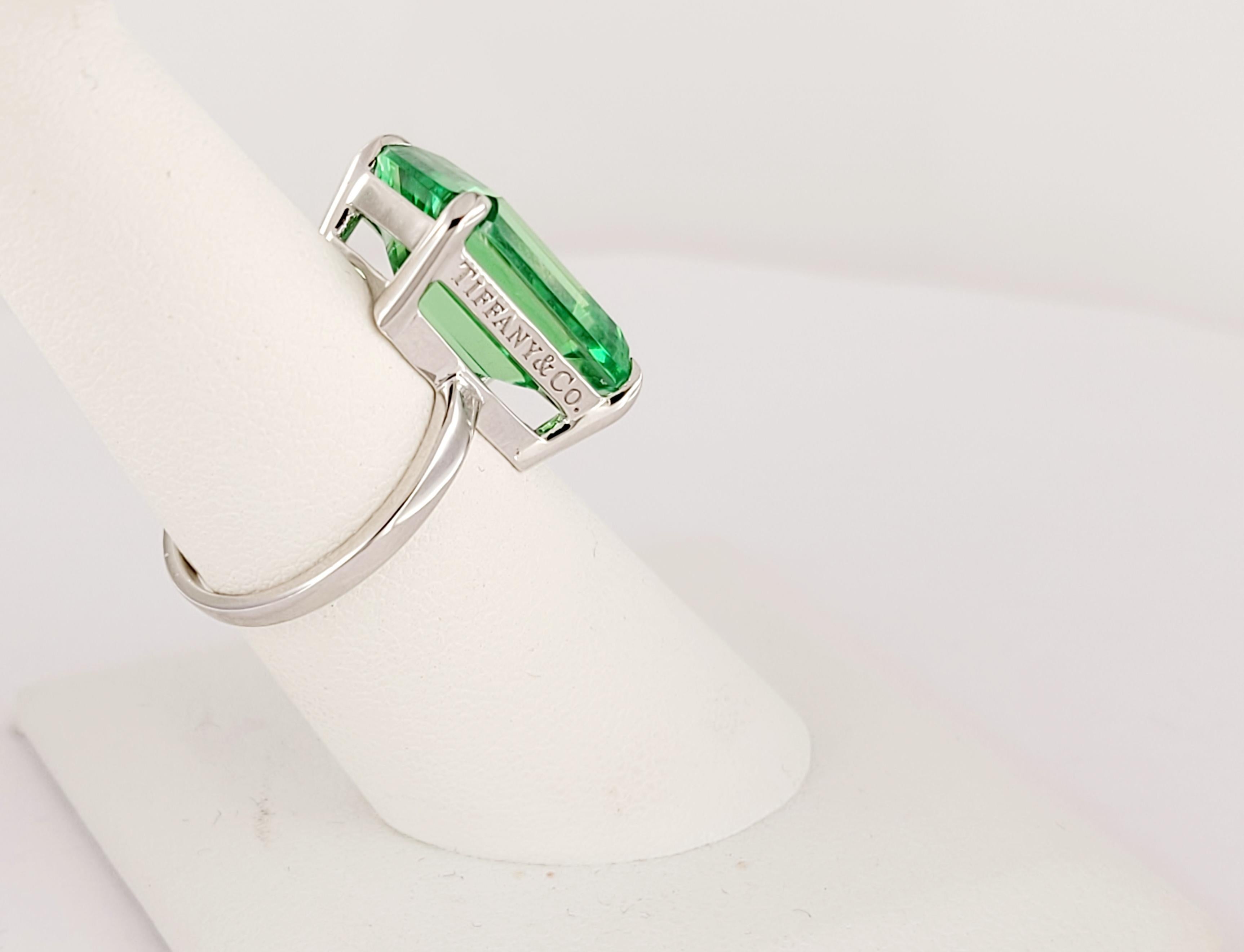 Emerald Cut TIFFANY & Co Sparklers Cocktail Green Quartz Ring Sterling Silver size 6.75