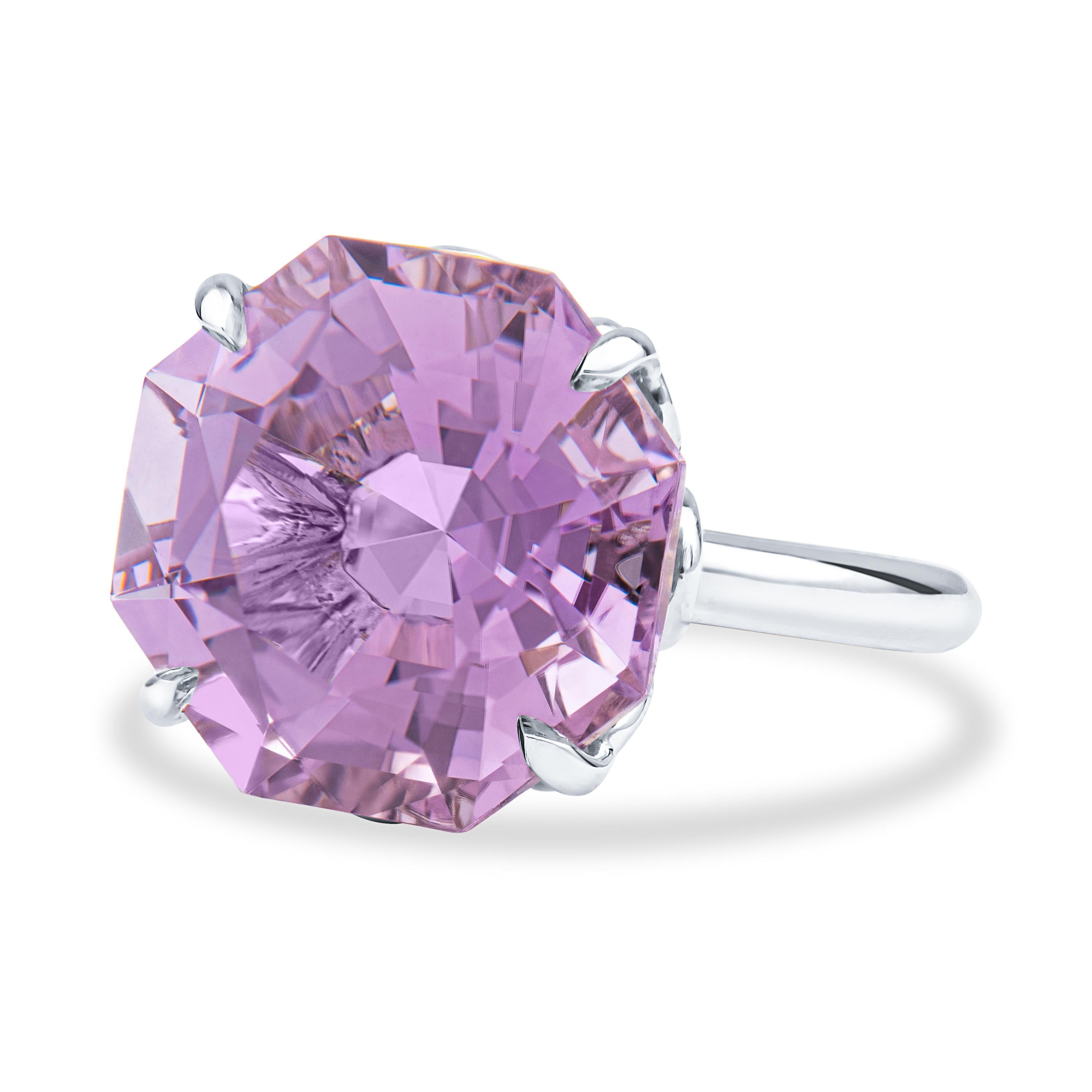 A beautiful cocktail ring from the Tiffany & Co. Sparklers collection. This ring features an octagon cut lavender amethyst measuring 13.16 mm x 13.16mm set in a sterling silver band. The ring is a size 5 and comes new with box and pouch.  The MSRP