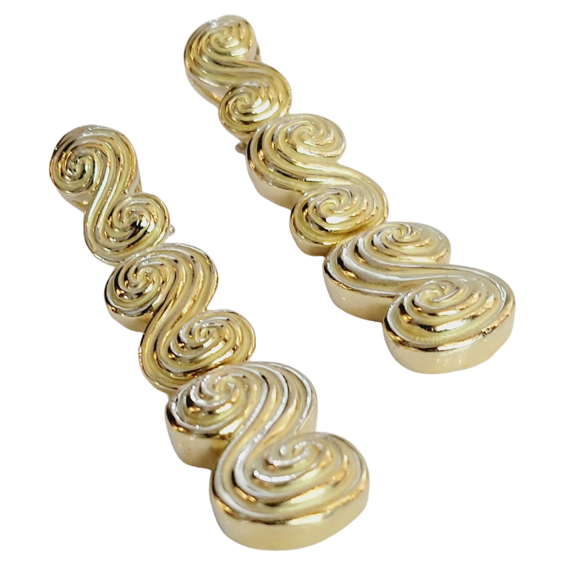 Tiffany & Co. Pendientes Spiro circa 1993 Gotas Largas Remolino Oro Amarillo 18k