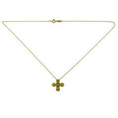 Tiffany & Co. Spiro Swirl Rosebud Cross 18k Yellow Gold Vintage Pendant Necklace