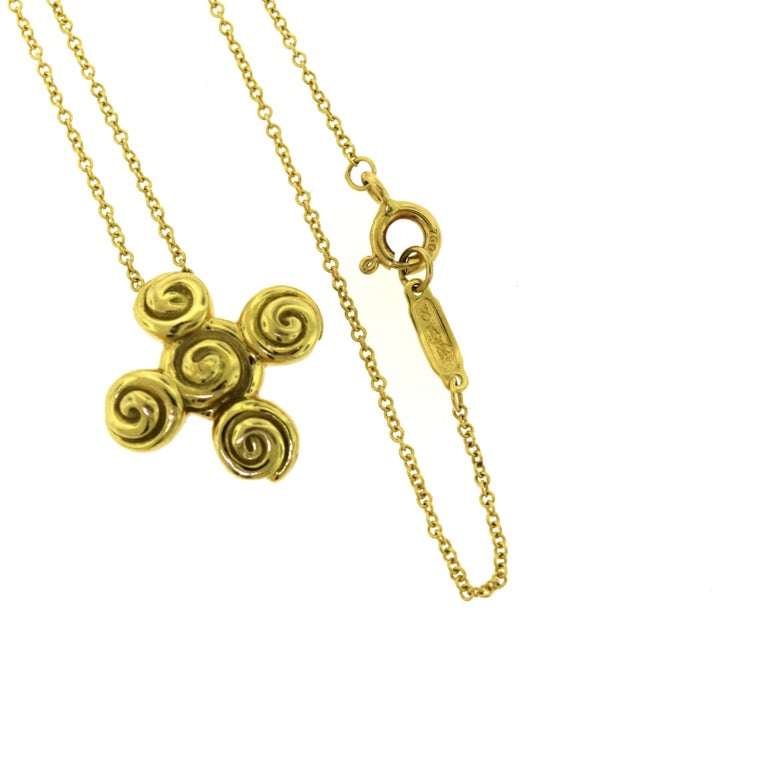Tiffany and Co. Spiro Swirl Rosebud Cross 18k Yellow Gold Vintage