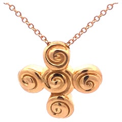 Tiffany & Co. Spiro Swirl Rosebud Cross 18k Yellow Gold Vintage Pendant Necklace