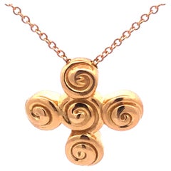 Tiffany & Co. Spiro Swirl Rosebud Cross - Collana con ciondolo vintage in oro giallo 18k