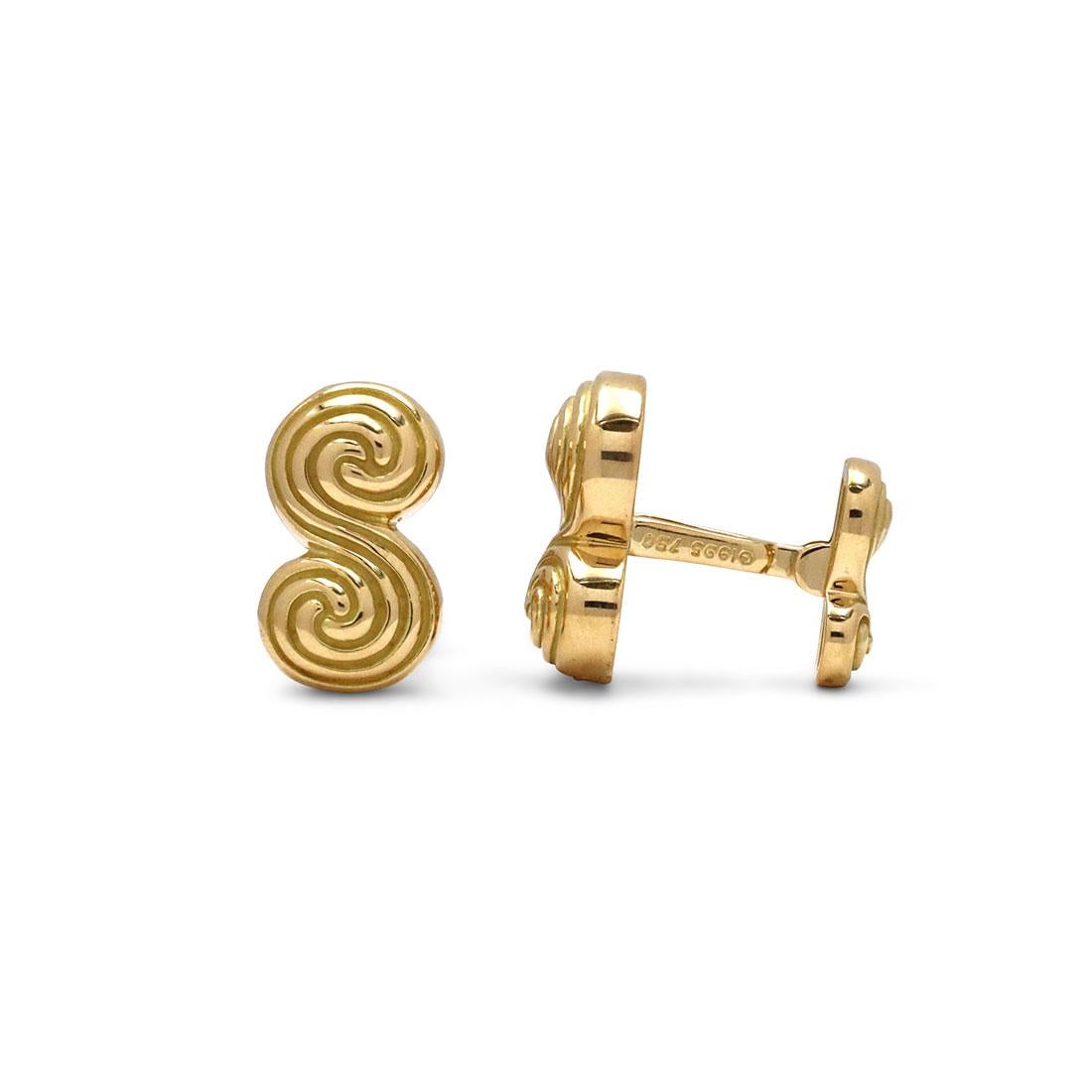 Tiffany & Co. 'Spiro Swirl' Yellow Gold Cufflinks In Excellent Condition In New York, NY