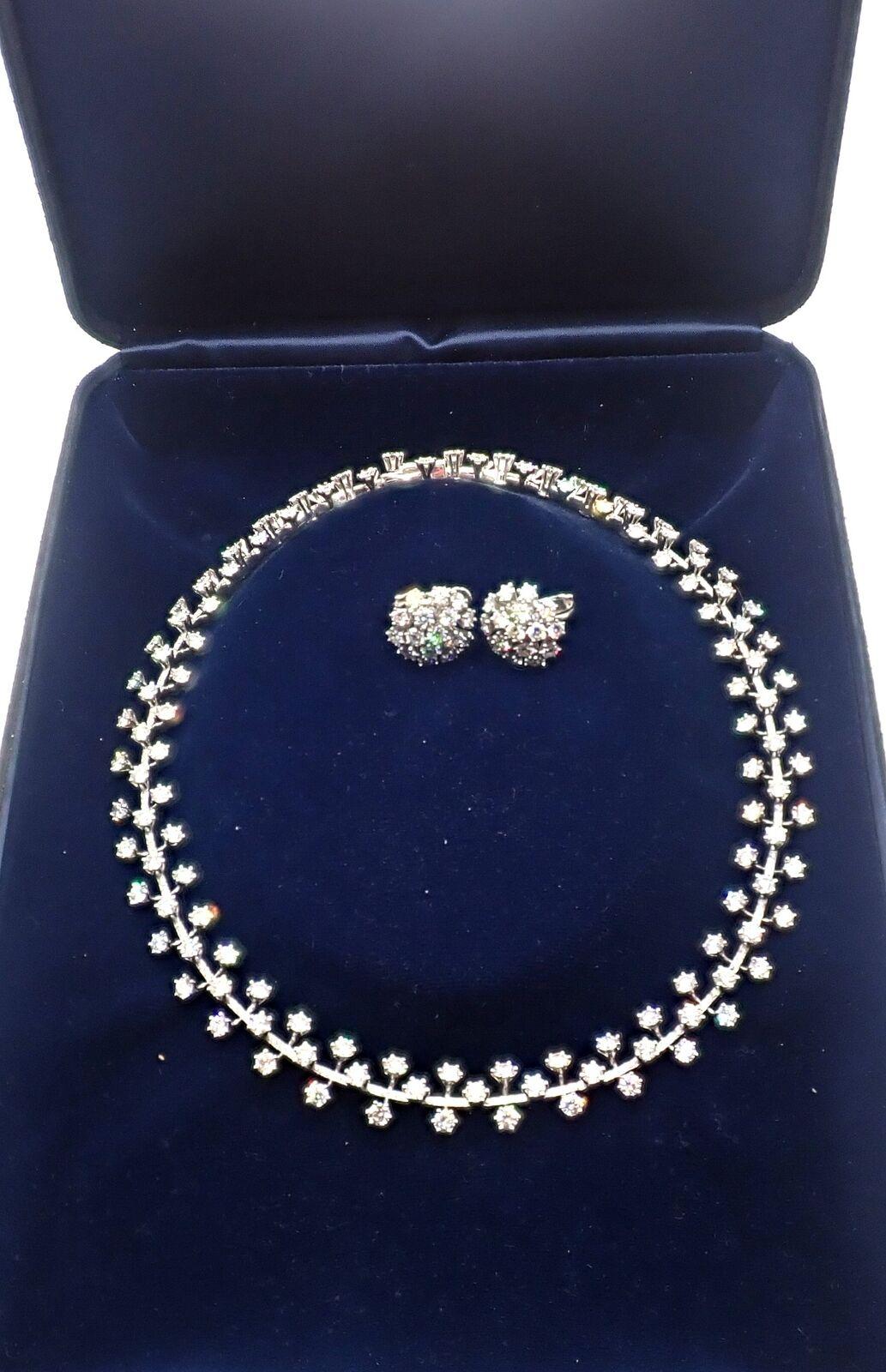 Platinum Diamond Necklace & Earrings Set by Tiffany & Co. Part of TIffany & Co's Spray Collection. 
With 1Necklace: 299 Round Brilliant cut diamonds VVS clarity, G color total weight approximately 18.30ct

Earrings: 42 Round Brilliant cut diamonds