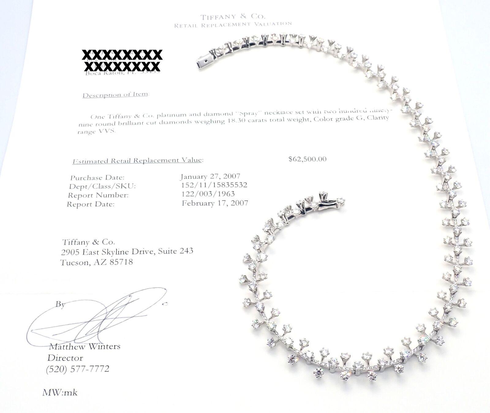Brilliant Cut Tiffany & Co. Spray Diamond Platinum Necklace and Earrings Set For Sale