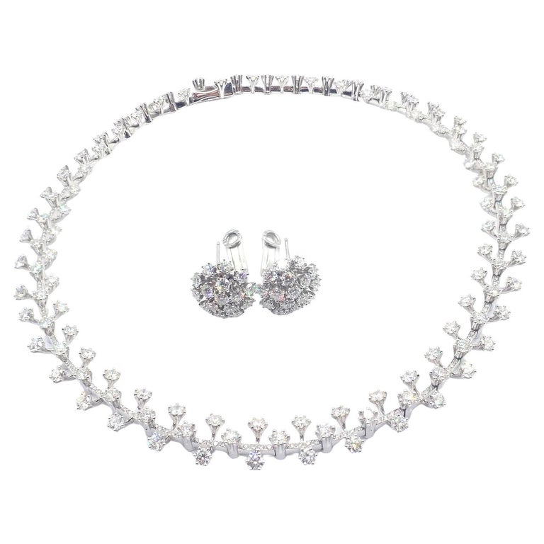 Tiffany and Spray Diamond Platinum Necklace and Earrings Set