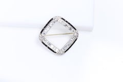 Tiffany & Co Square Brooch Pin Art Deco Diamonds & Onyx Circa 1920's Platinum
