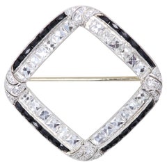 Tiffany & Co Square Brooch Pin Art Deco Diamonds & Onyx Circa 1920's Platinum